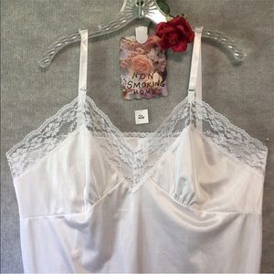 VTG antron III SLIP Dress fairycore 100% nylon tricot non cling white lace 26W
